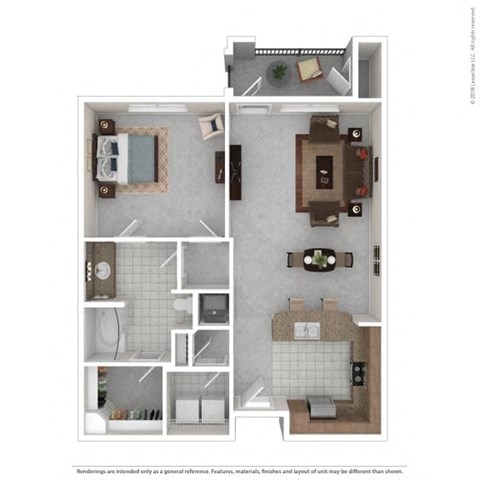 Floor plan for 1 bed, 1 bath, 870 sqft